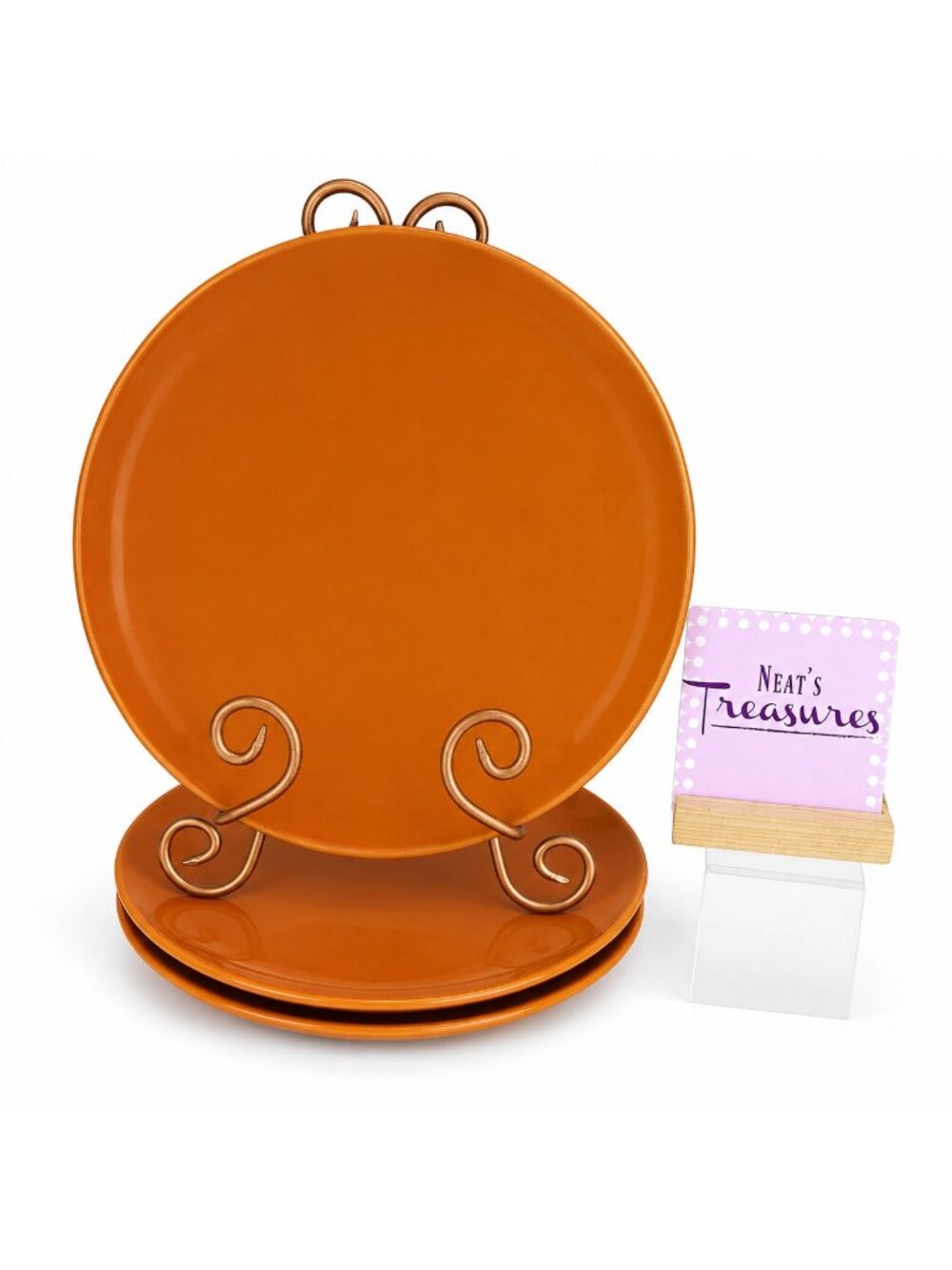 Ikea of Sweden 15199 BURNT ORANGE Round Stoneware 10.75" Dinner Plates Set 3